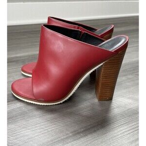 tibi Red Leather Mules Heels Size 37.5 Brazil 7 Slip-On Shoes